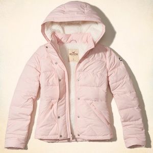 Hollister Baby Pink Puffer Jacket Sherpa Lining Size S
